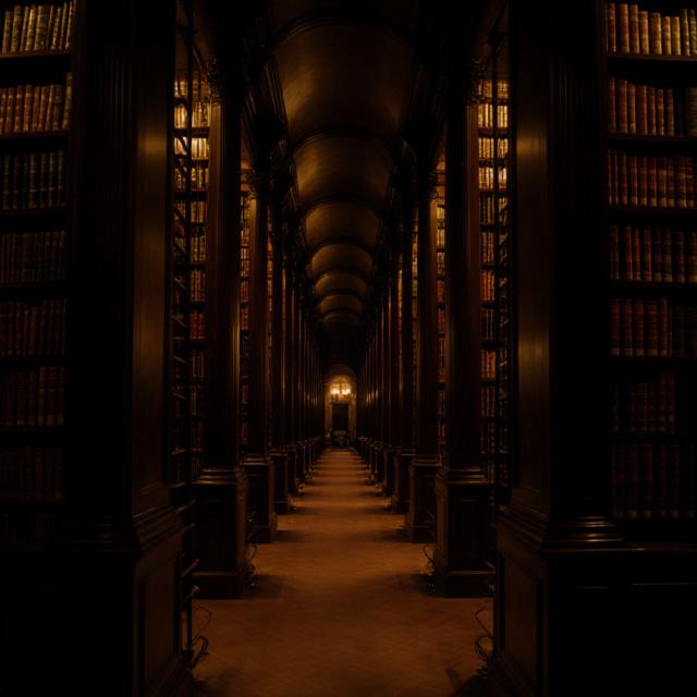 Klassieke bibliotheek met rijen houten kasten